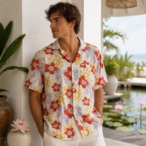 Banks Journal Button Up Men S Floral Sun June Shine Linen Blend Shirt